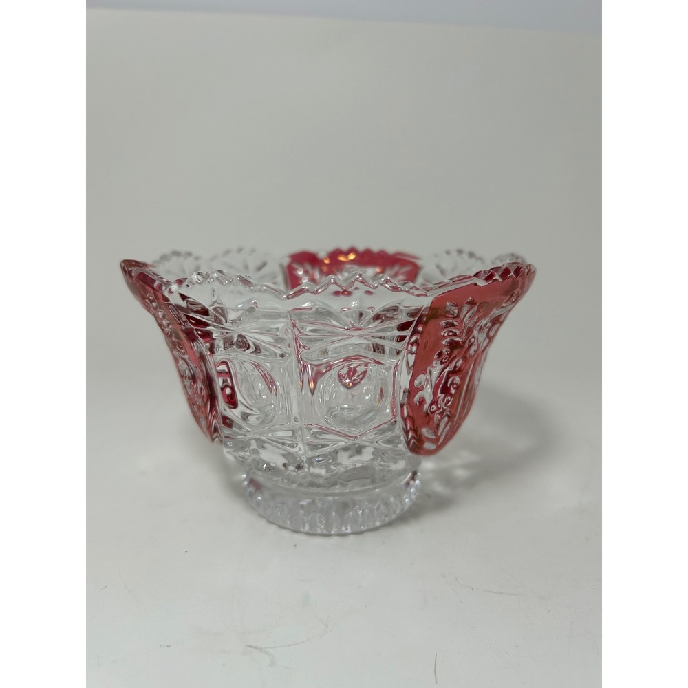 Vintage Ruby Flash Stained EAPG Pressed Glass Bowl Floral Etched Scalloped Edge - Picture 2 of 7